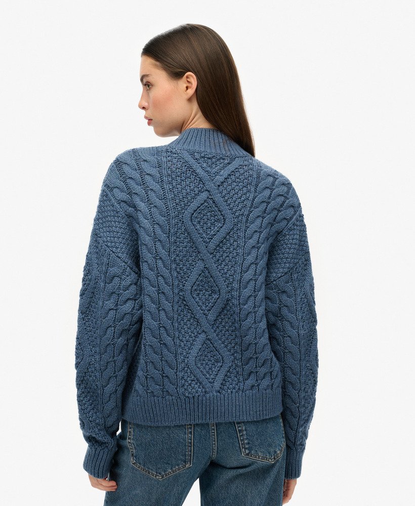 sweter polo aran cable knit w kolorze vintage denim blue