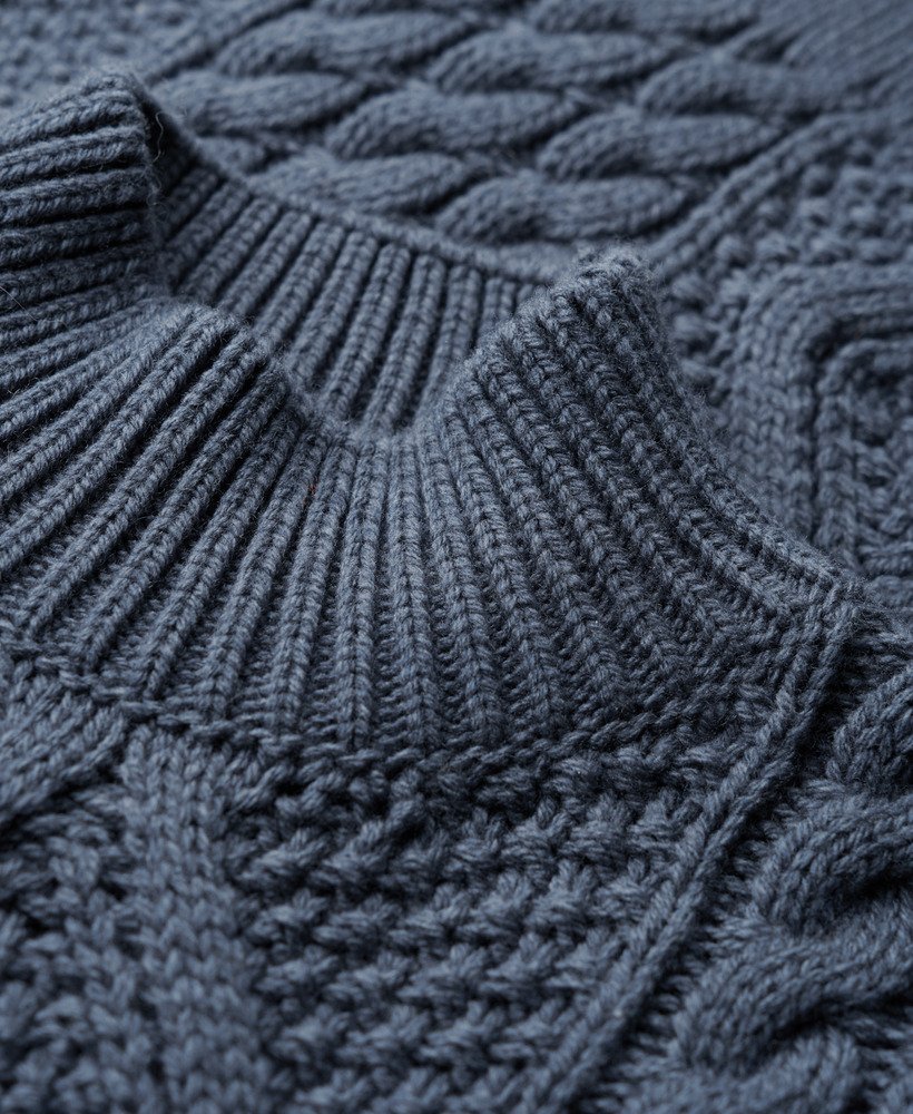 sweter polo aran cable knit w kolorze vintage denim blue