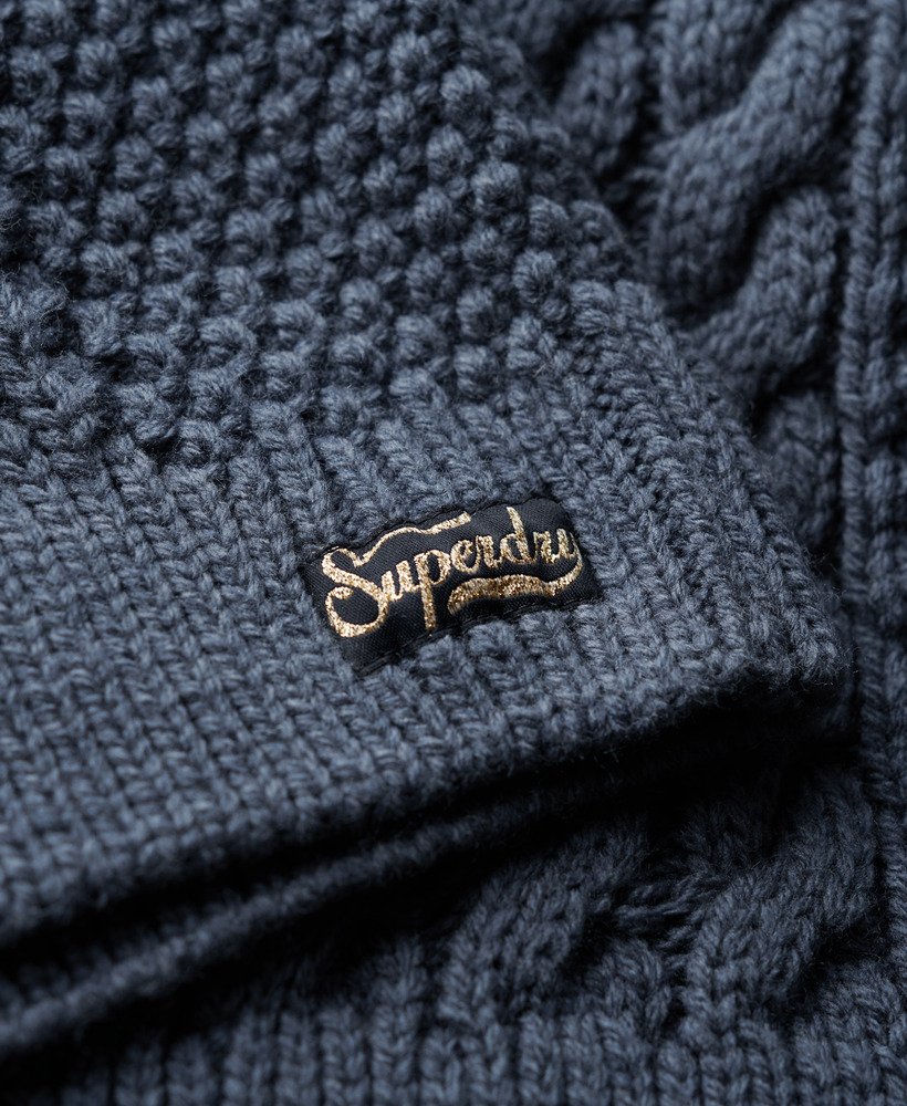 sweter polo aran cable knit w kolorze vintage denim blue