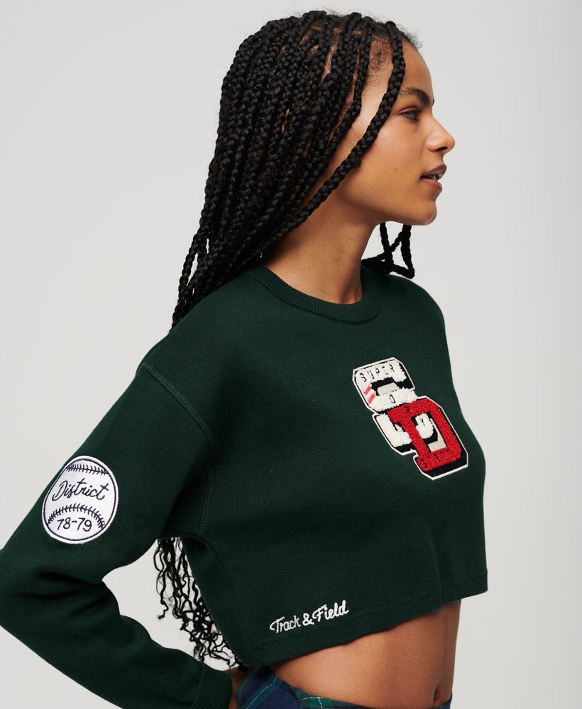 sweter varsity cropped crew w kolorze emaliowanej zieleni