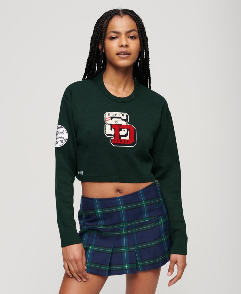 sweter varsity cropped crew w kolorze emaliowanej zieleni