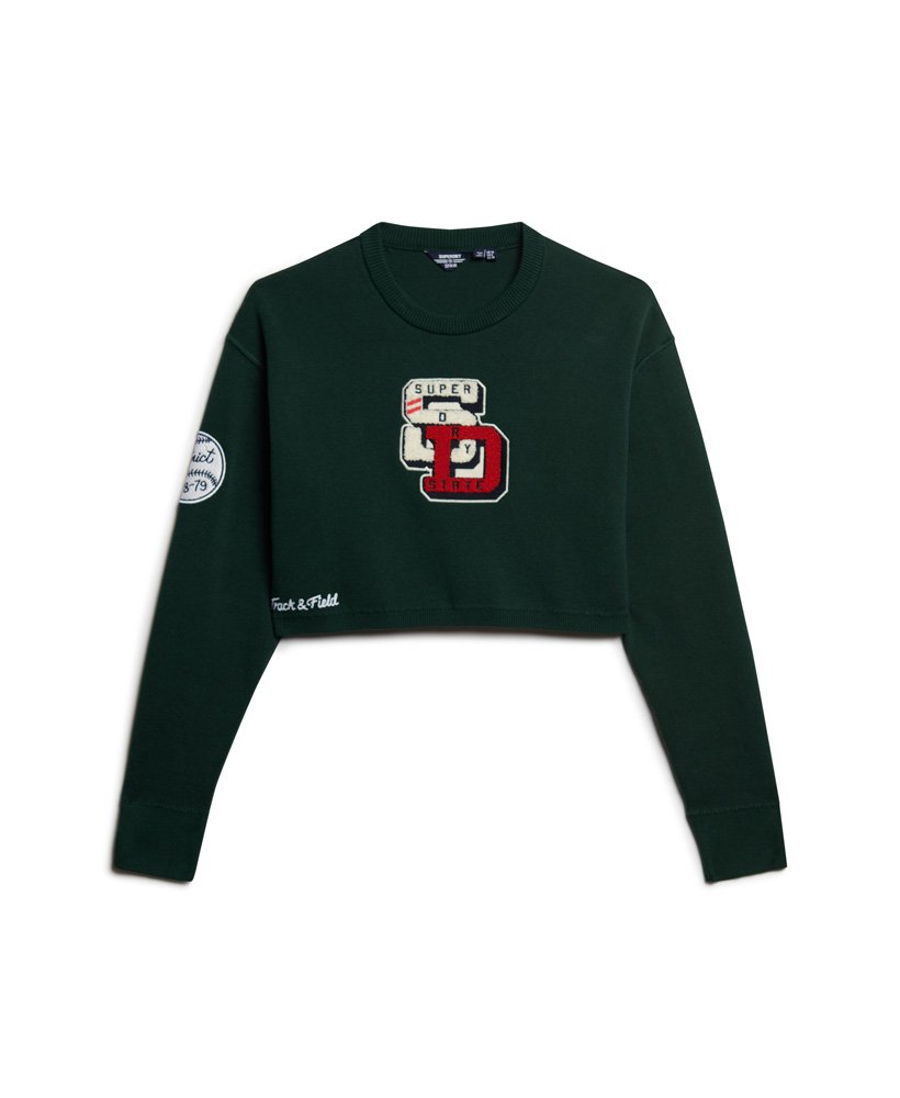 sweter varsity cropped crew w kolorze emaliowanej zieleni