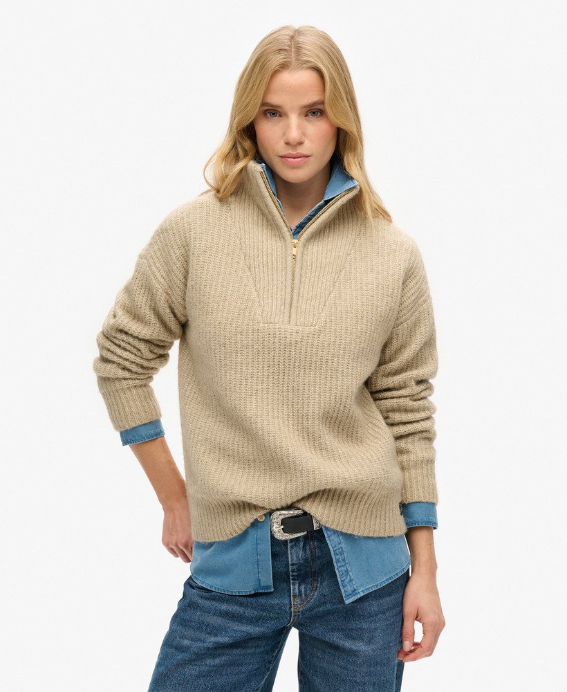 niezbędny sweter z zamkiem błyskawicznym w kolorze fudge brown