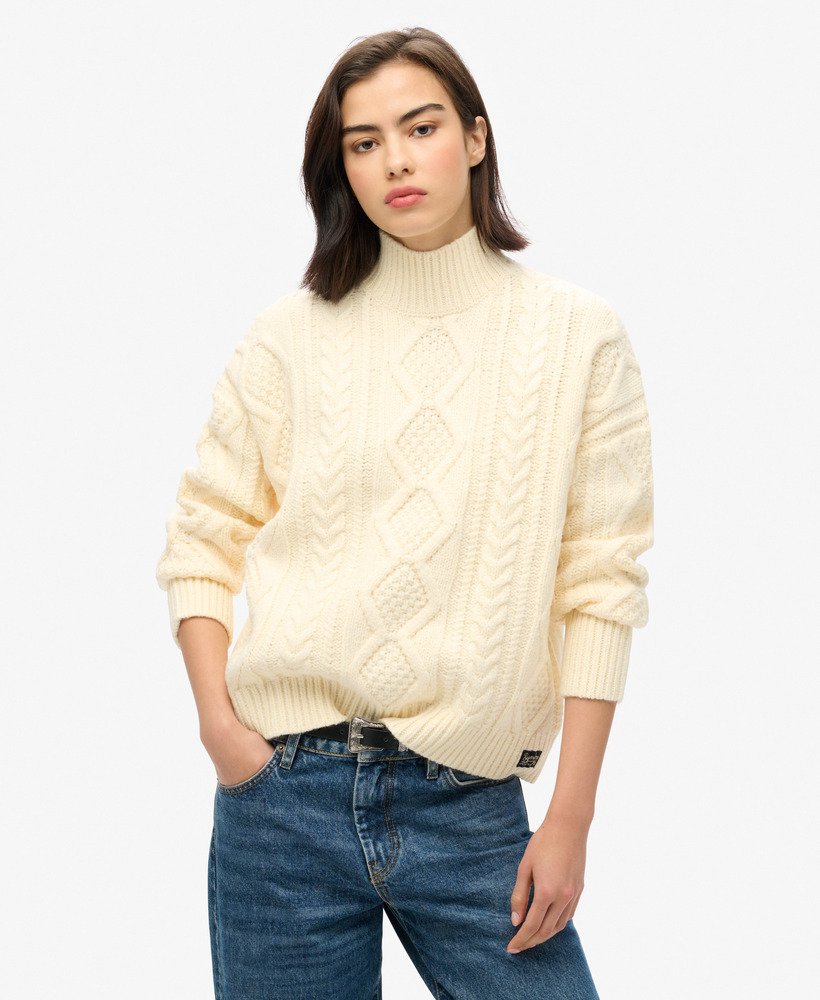 sweter cable high neck w kolorze jasper white