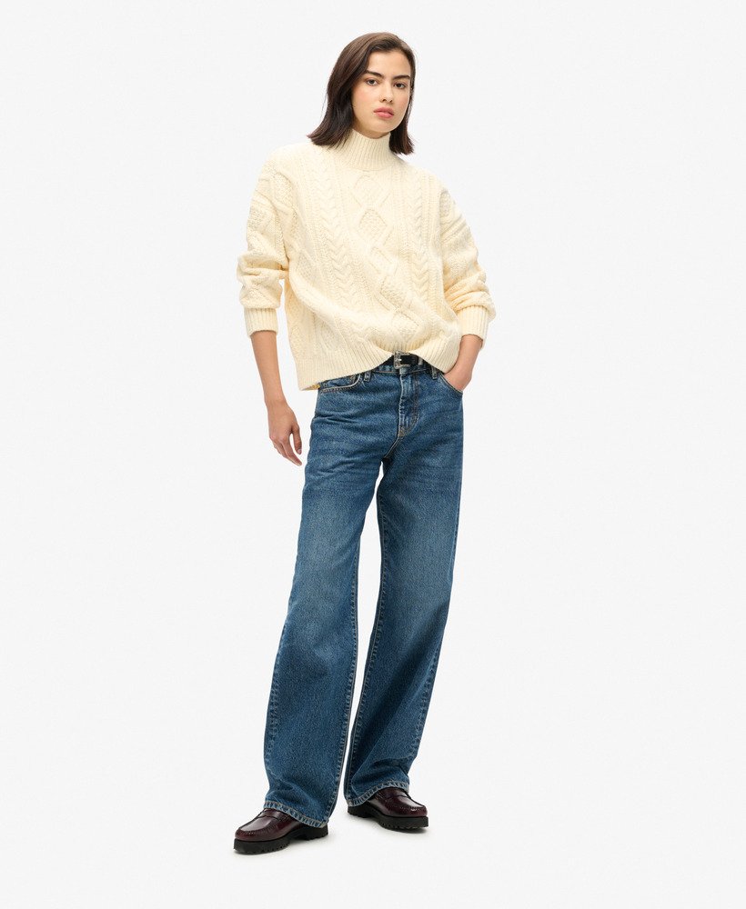 sweter cable high neck w kolorze jasper white