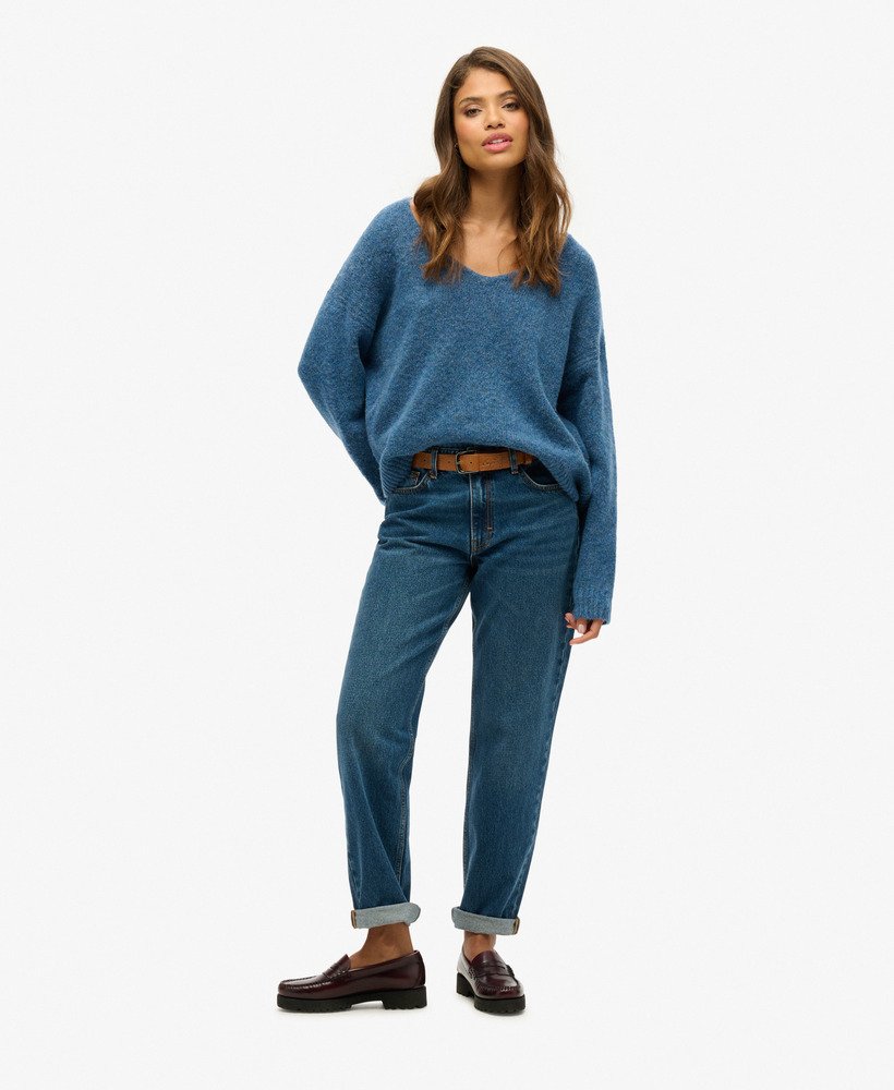 luźny sweter z dekoltem w serek w kolorze admiral blue twist