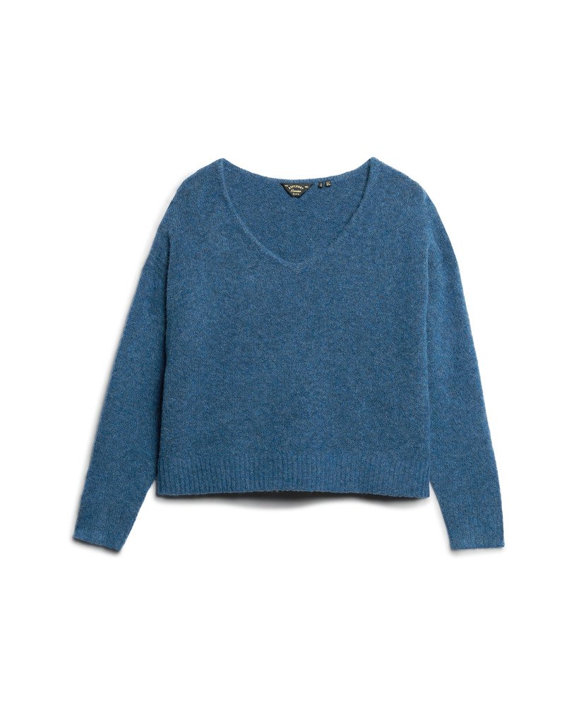 luźny sweter z dekoltem w serek w kolorze admiral blue twist