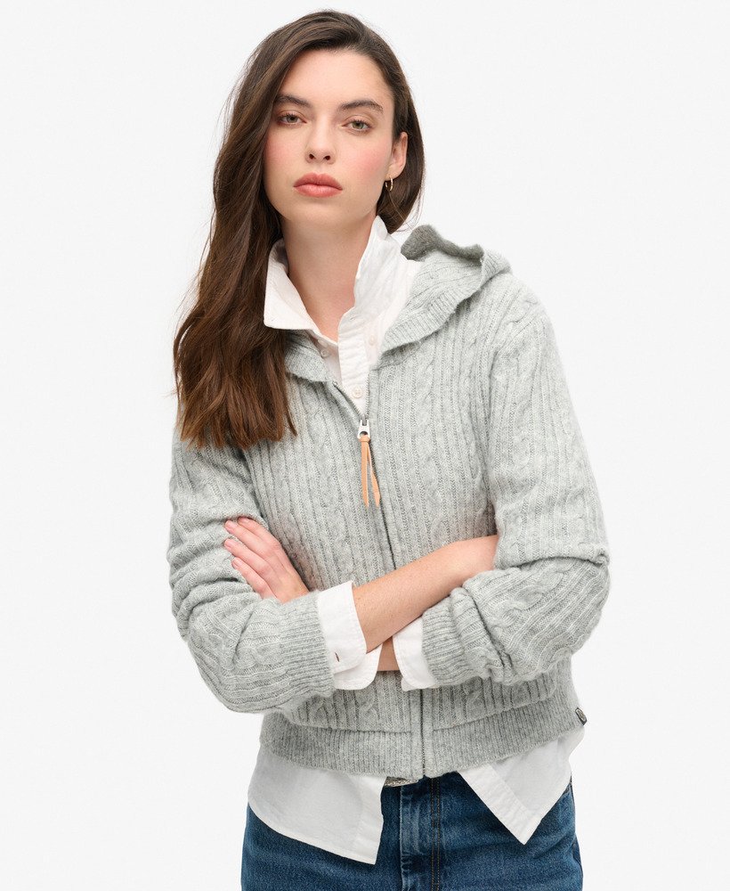bluza z kapturem i zamkiem cable knit w kolorze jasnoszarym