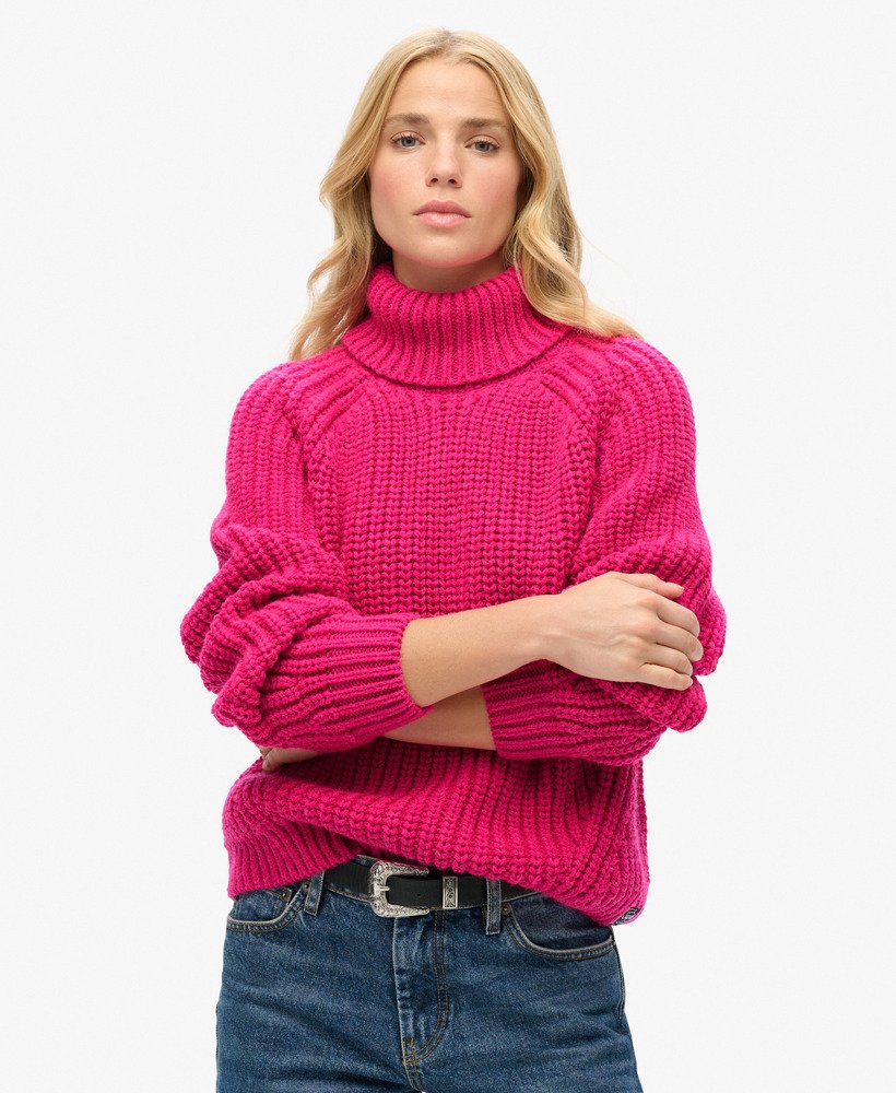 dzianinowy golf z luźnym ściegiem w kolorze hyper magenta pink marl