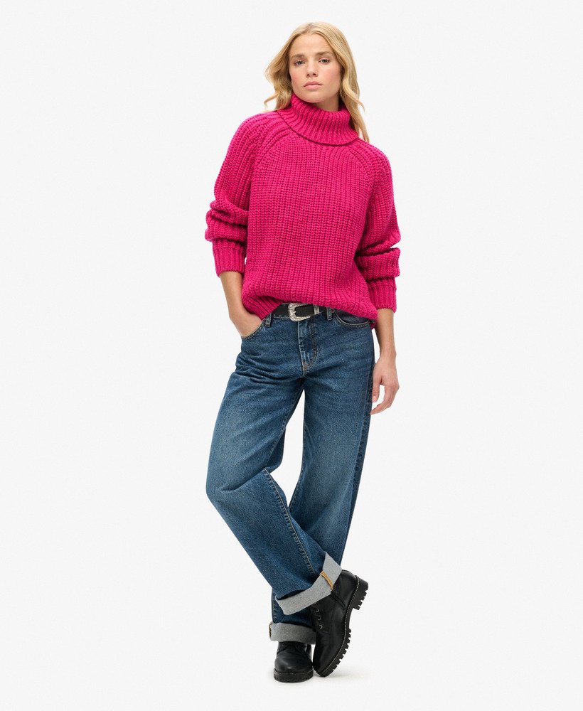 dzianinowy golf z luźnym ściegiem w kolorze hyper magenta pink marl