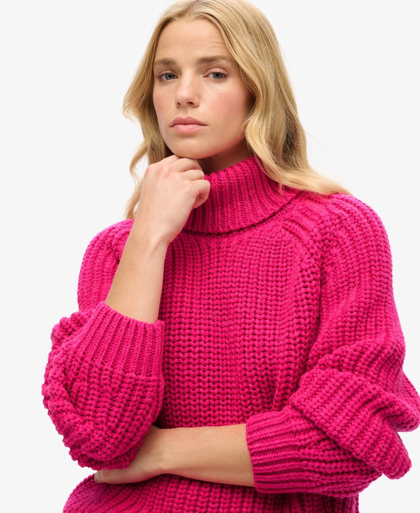 dzianinowy golf z luźnym ściegiem w kolorze hyper magenta pink marl