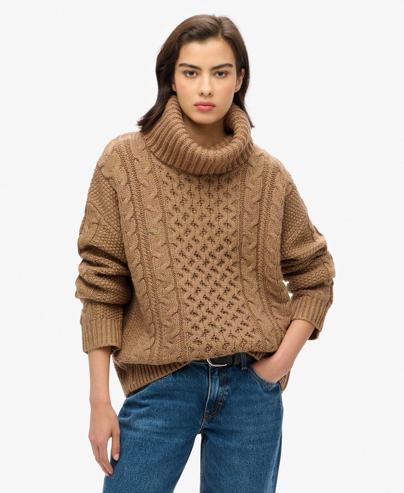 sweter cable roll neck w kolorze island caramel twist