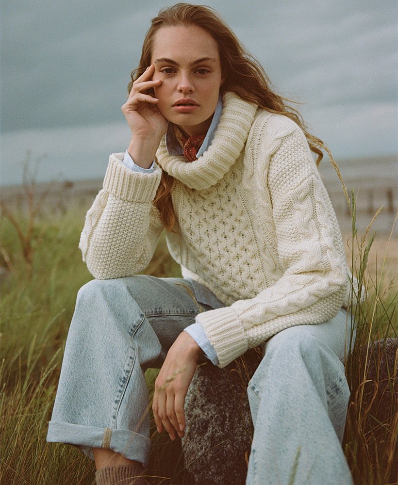 sweter cable roll neck w kolorze island ecru