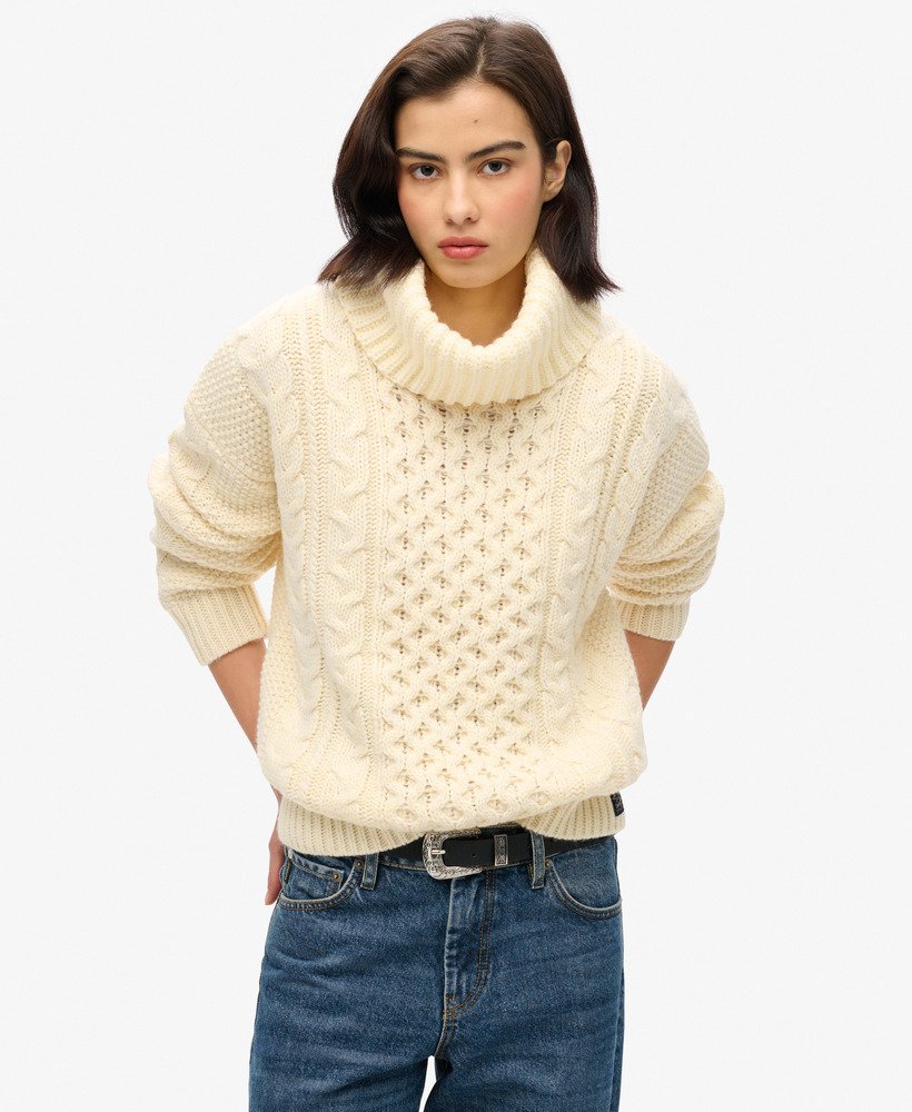 sweter cable roll neck w kolorze island ecru