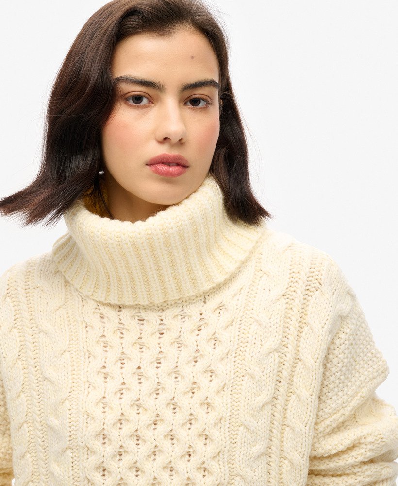 sweter cable roll neck w kolorze island ecru