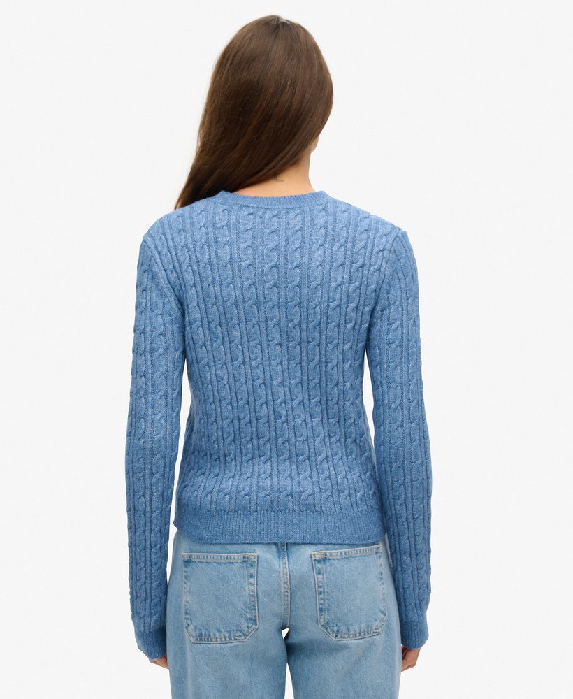 dopasowany sweter z okrągłym dekoltem typu cable w kolorze wedgewood blue