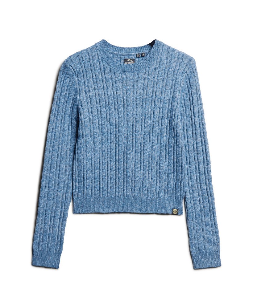 dopasowany sweter z okrągłym dekoltem typu cable w kolorze wedgewood blue