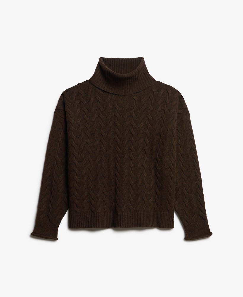 lekki sweter z golfem cable roll w kolorze ciemnobrązowym twist