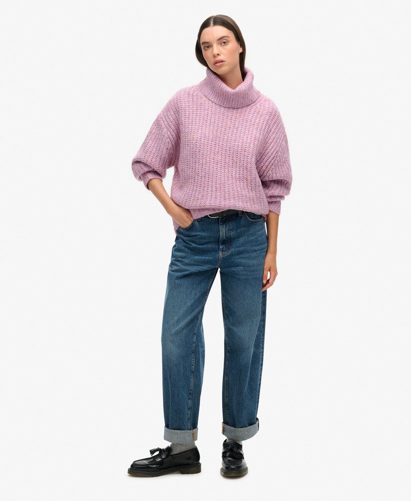 sweter z prążkowanym ściągaczem i głębokim dekoltem w kolorze dusty rose twist