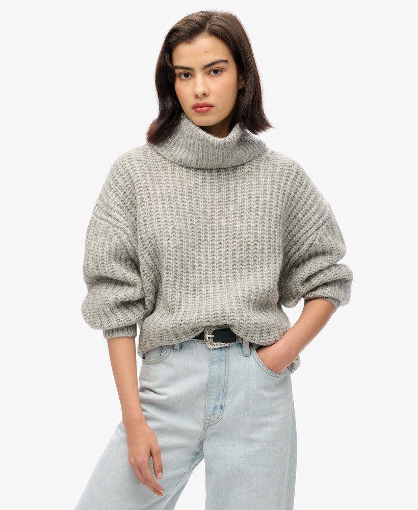 sweter z prążkowanego ściągacza z dekoltem w kolorze heather grey twist