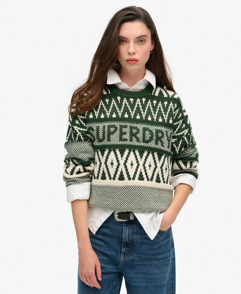sweter z nadrukiem w kolorze najciemniejszej zieleni sosnowej