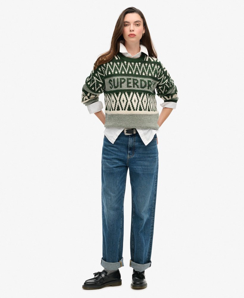 sweter z nadrukiem w kolorze najciemniejszej zieleni sosnowej