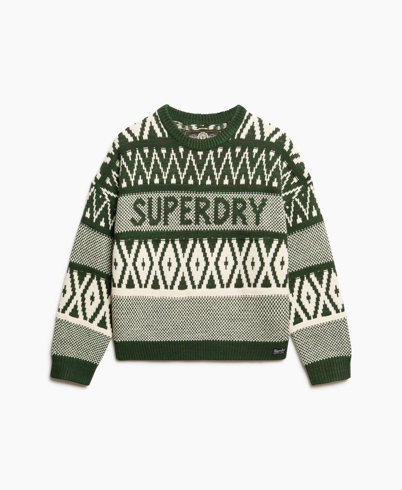 sweter z nadrukiem w kolorze najciemniejszej zieleni sosnowej