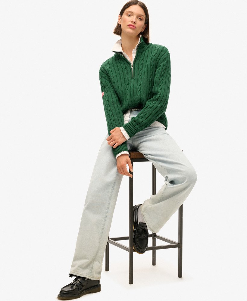 dzianinowy sweter henley rugby w kolorze forest green
