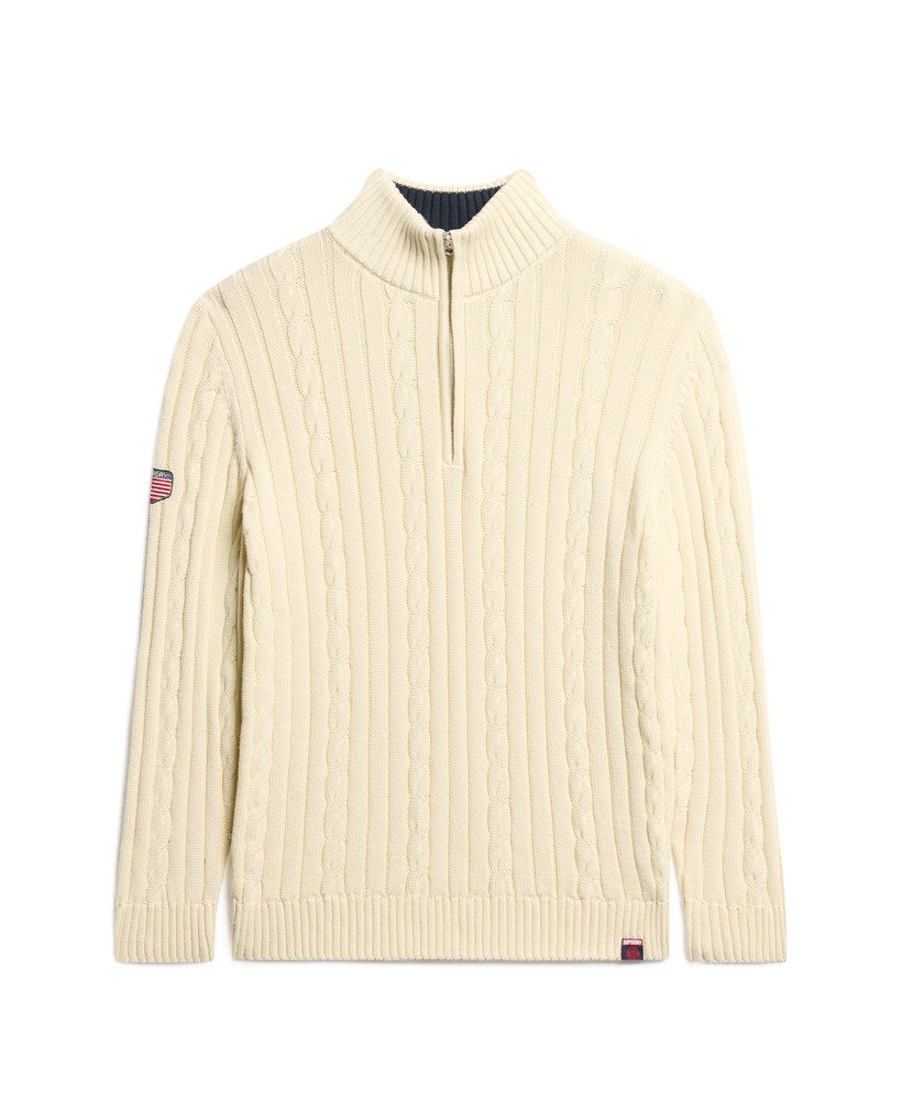 dzianinowy sweter rugby z suwakiem do połowy w kolorze kremowym cable cream