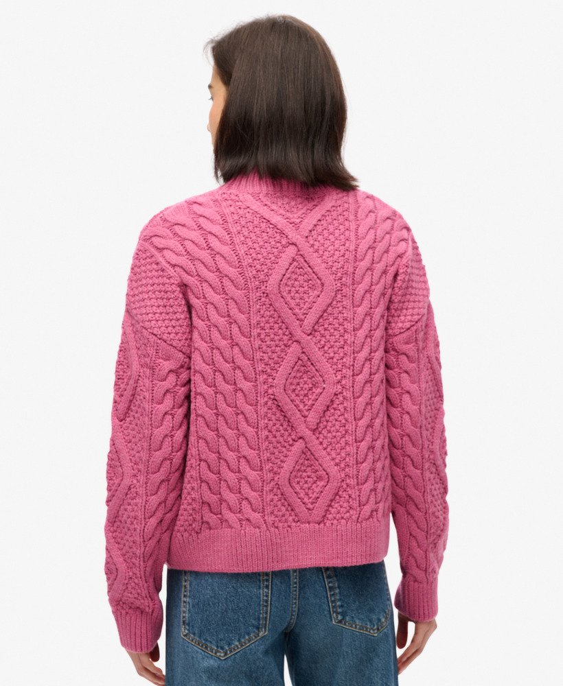 sweter polo aran cable knit w kolorze papai i różu