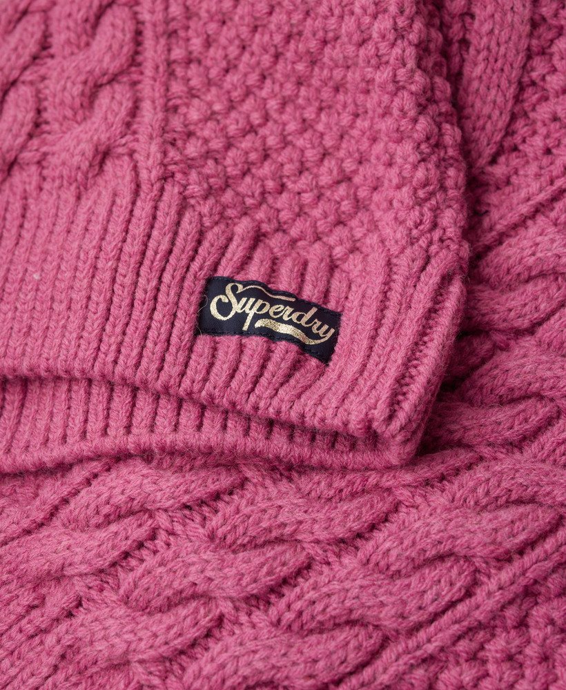 sweter polo aran cable knit w kolorze papai i różu