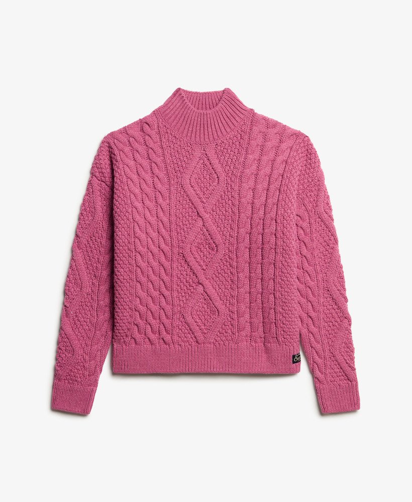 sweter polo aran cable knit w kolorze papai i różu