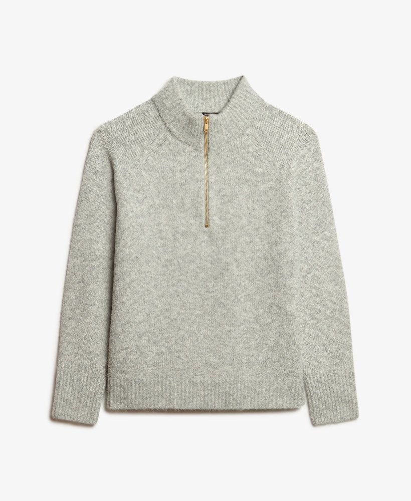 sweter z zamkiem błyskawicznym w kolorze jasnoszarym z ozdobnym splotem