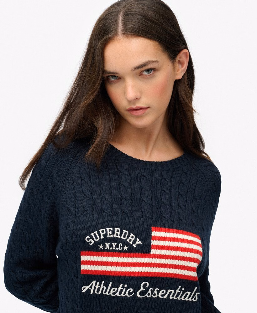 Luźny sweter z dzianiny Cable Flag