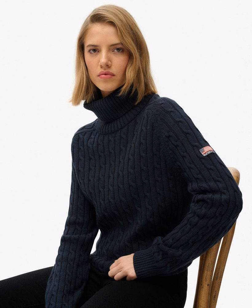 Luźny sweter z golfem Cable Roll Neck