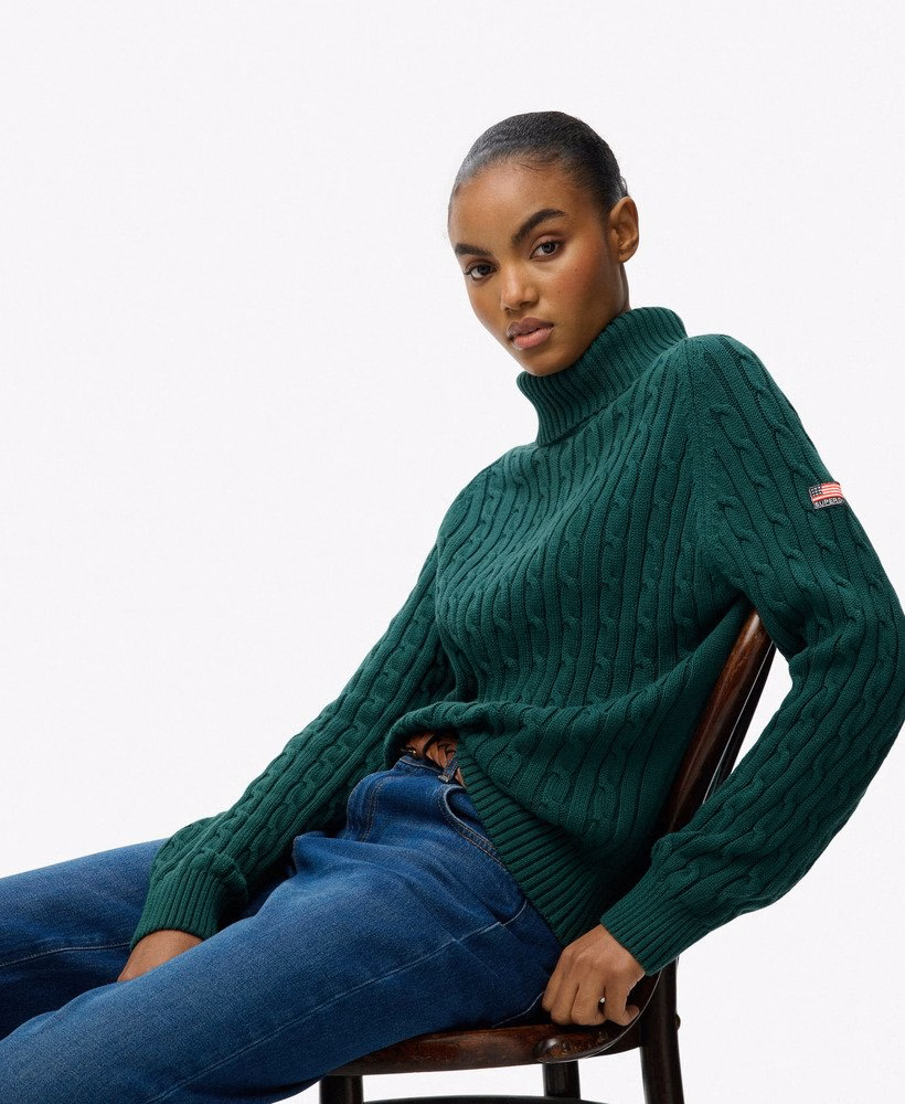 Luźny sweter z golfem Cable Roll Neck