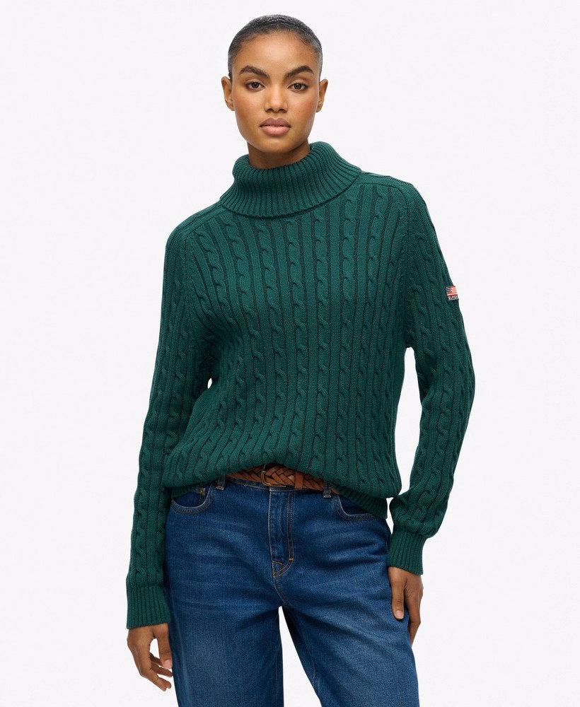 Luźny sweter z golfem Cable Roll Neck