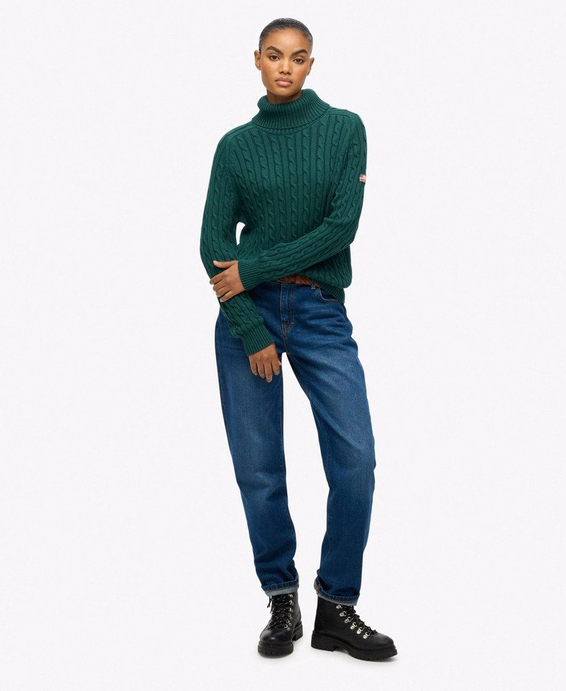 Luźny sweter z golfem Cable Roll Neck