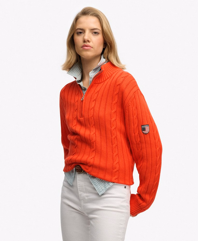 Luźny sweter z rozporkiem Cable Half Zip