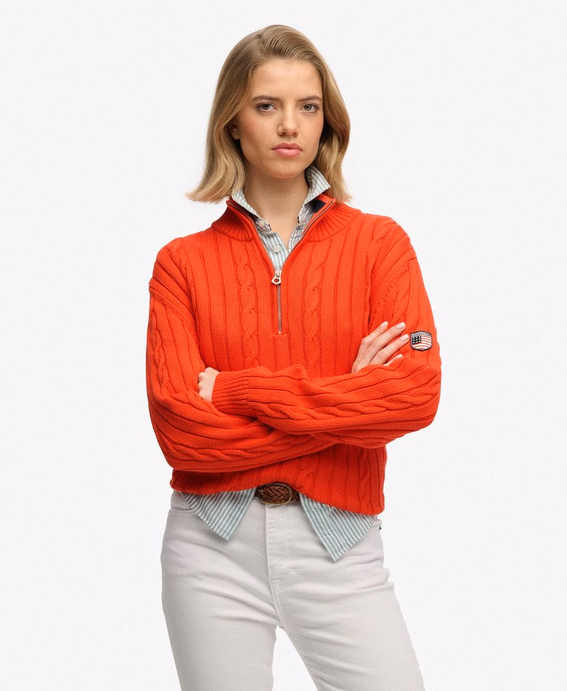 Luźny sweter z rozporkiem Cable Half Zip