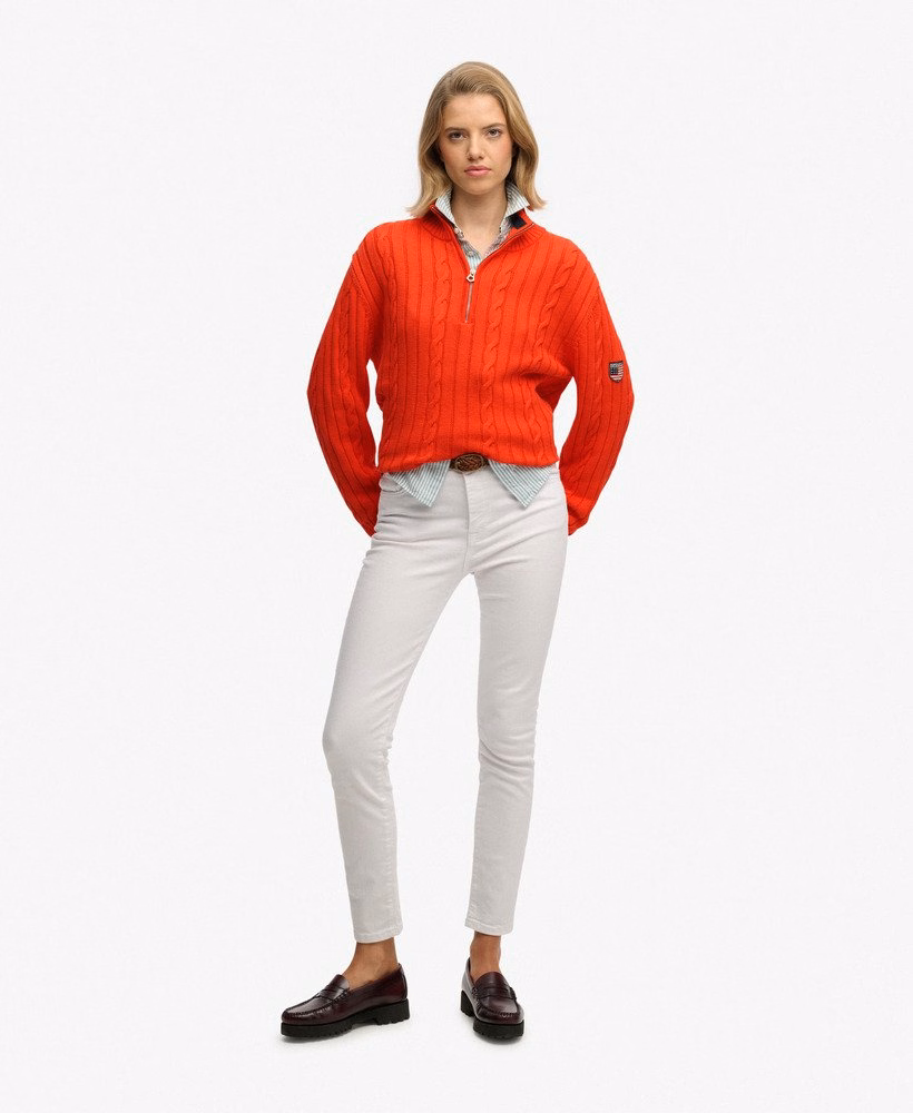 Luźny sweter z rozporkiem Cable Half Zip