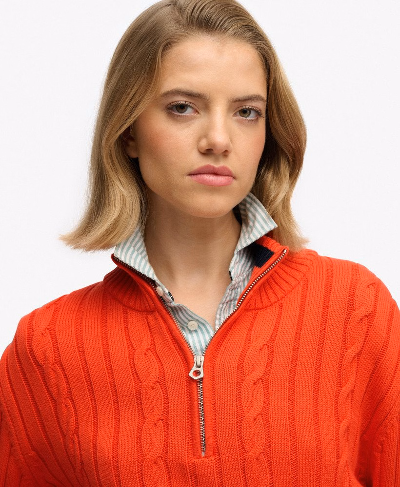 Luźny sweter z rozporkiem Cable Half Zip