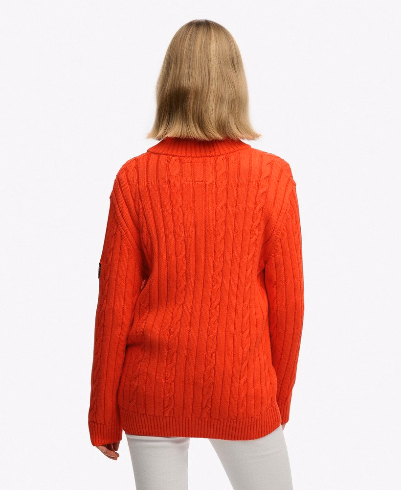 Luźny sweter z rozporkiem Cable Half Zip