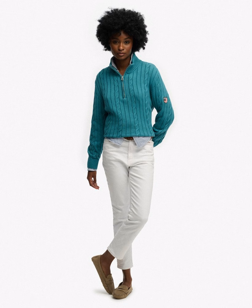 Luźny sweter z rozporkiem Cable Half Zip