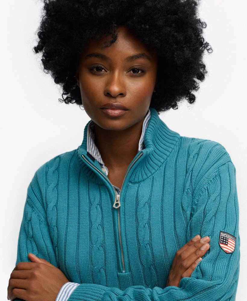 Luźny sweter z rozporkiem Cable Half Zip