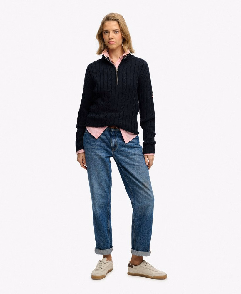 Luźny sweter z rozporkiem Cable Half Zip