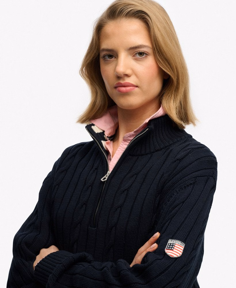Luźny sweter z rozporkiem Cable Half Zip