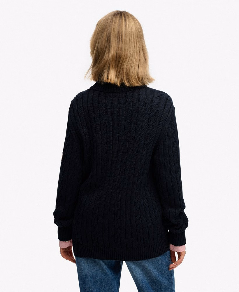Luźny sweter z rozporkiem Cable Half Zip