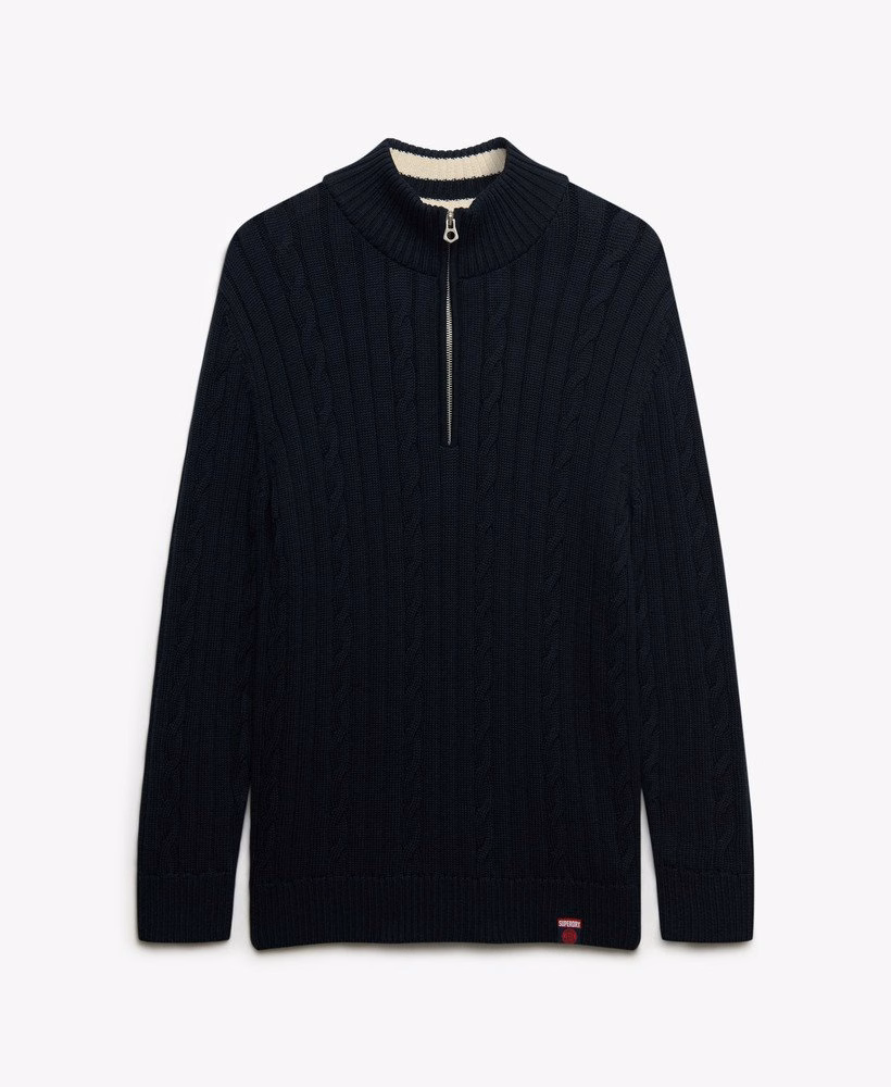 Luźny sweter z rozporkiem Cable Half Zip