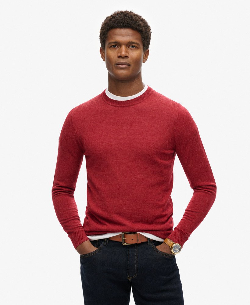 sweter z wełny merino z okrągłym dekoltem w kolorze furnace red marl